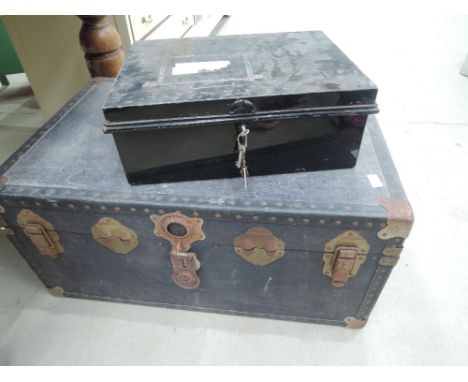 A vintage travel trunk and deed style box 