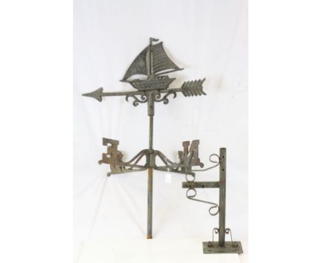 Cast Metal Weather Vane with Sailing Ship Finial