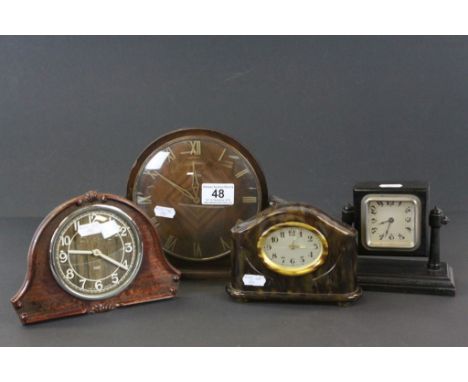 Four Small Vintage Mantle Type Clocks to include Glen Clock, Metamec and Ebony Cased