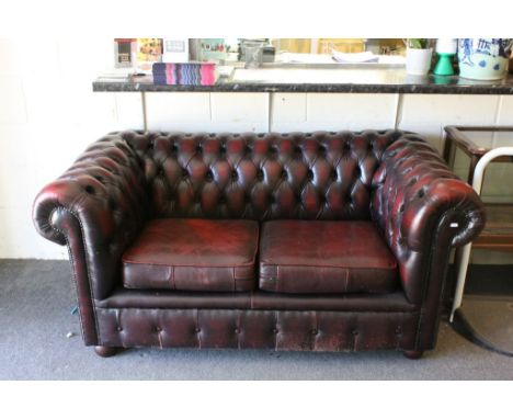 Ox Blood Red Leather Button Back Chesterfield Two Seater Sofa  