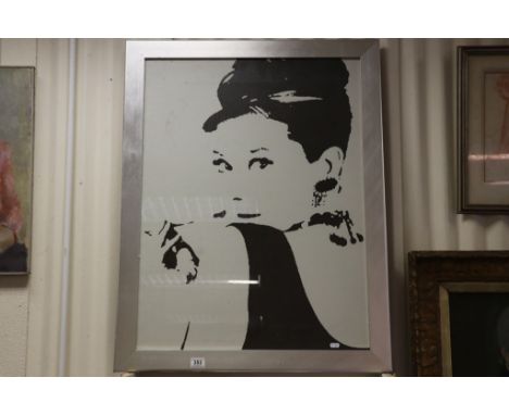Studio Framed Mixed Media on Canvas Portrait of Cinema Starlet Audrey Hepburn