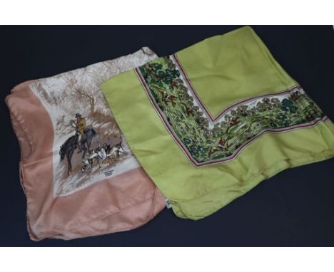 Two Vintage Liberty of London Silk Head Scarves, both with hunting scene patterns