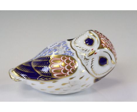 Royal Crown Derby ceramic paperweight modelled as an Owl, with White ceramic stopper