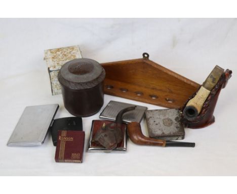 Smoking ephemera to include tobacco pipe holder modelled as a horse's head, Meerschaum tobacco pipe, tobacco pipe modelled as