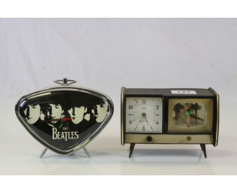 Retro 1950's ' Goldbuhl ' West German Musical Alarm Clock in the form of a Television Cabinet plus Retro Style ' The Beatles 