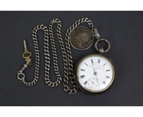 J G Graves of Sheffield "The Express English Lever" silver open face pocket watch, white enamel dial and subsidiary dial (af)