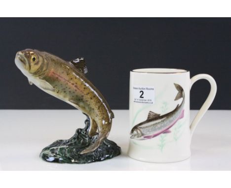 Beswick ceramic model of a Trout numbered to base 1032 & a Grey's Pottery tankard with "Fisherman's Prayer"