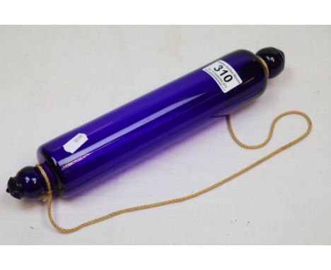 Thomas Webb Bristol Blue glass rolling pin, length approximately 34cm 
