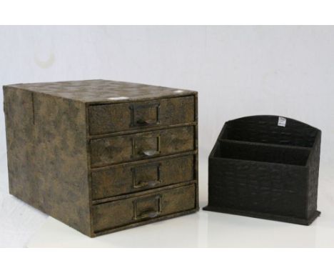 Vintage Four Drawer Stationery Chest and Alligator Skin Letter Rack