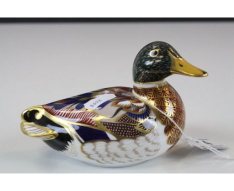 Royal Crown Derby ceramic Paperweight modelled as a Duck, with Gold stopper
