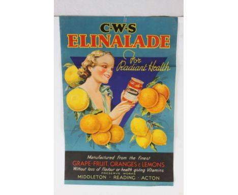 Original Vintage Shop Display Promotional Advertising Poster ' C.W.S Elinalade for Radiant Health ' featuring a lady holding 