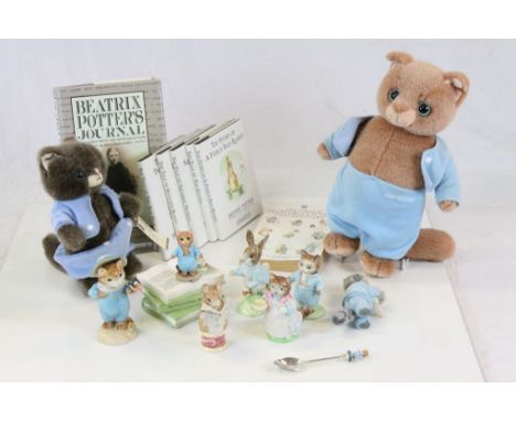 Group of Beatrix Potter related collectables to include; Royal Albert & Beswick ceramic figures, plush soft toys & Books etc