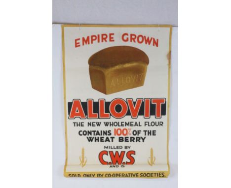 Original Vintage Shop Display Promotional Bread Advertising Poster ' C.W.S, Empire Grown Allovit the New Wholemeal Flour, con