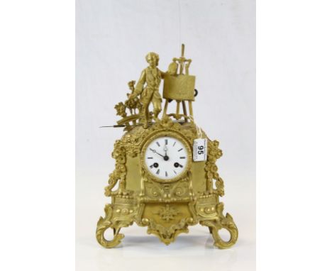 French Ormolou key wind striking Mantle clock with Classical Artist finial, pendulum & key