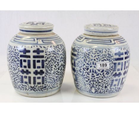 Pair of Chinese ceramic Kangxi style Ginger jars with lids