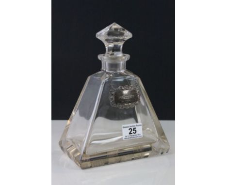 Art Deco style cut glass Decanter with hallmarked Silver "Whisky" label