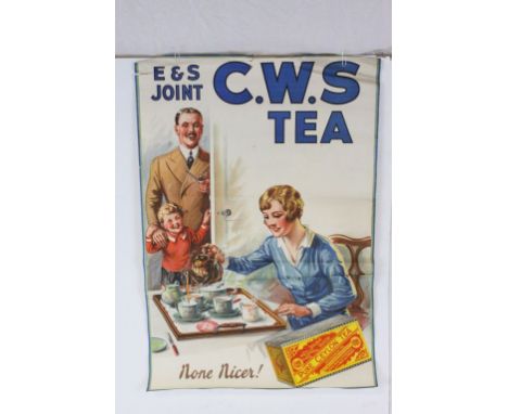 Original Vintage Shop Display Promotional Advertising Poster ' E &amp; S Joint, C.W.S Tea, None Nicer ' featuring a mother se