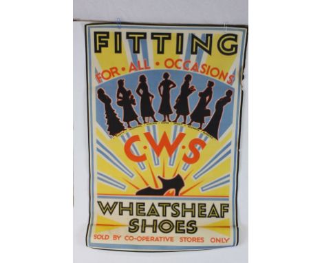 Original Vintage Shop Display Promotional Shoe Advertising Poster ' C.W.S, Wheatsheaf Shoes, sold by Co-operative stores only