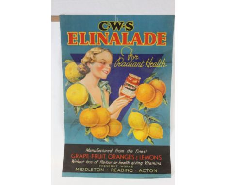 Original Vintage Shop Display Promotional Advertising Poster ' C.W.S Elinalade for Radiant Health ' featuring a lady holding 