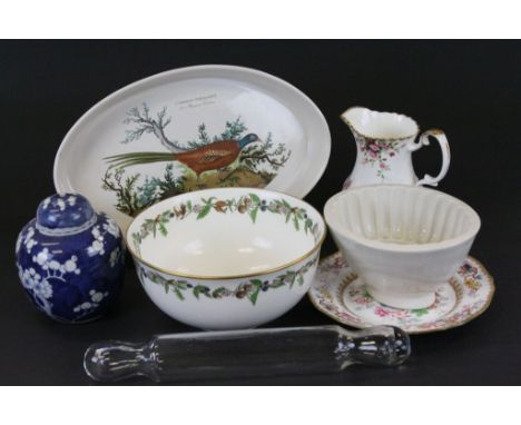 Small group of vintage ceramics to include; Royal Albert Cottage Garden jug, Chinese blue & white Ginger Jar, Jelly Mould etc