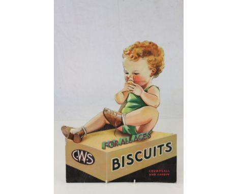 Original Vintage Advertising Shop Display Promotional Board ' C.W.S Biscuits for all ages ' ' Crumpsall and Cardiff ' 17" x 1