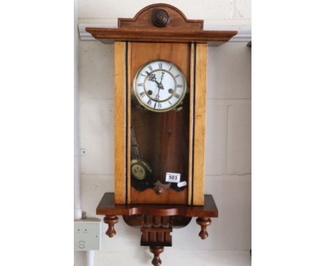 Victorian Walnut Cased Vienna Hanging Wall Clock with White Enamel Face and Roman Numerals