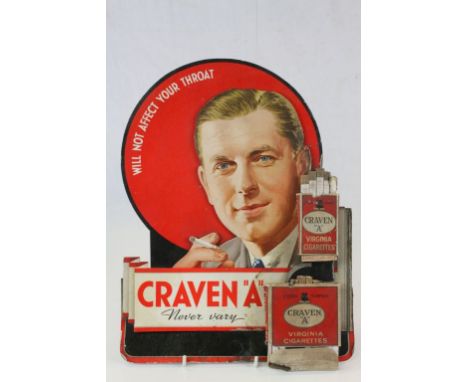 Original Vintage Advertising Shop Display Promotional Board ' Craven A Virginia Cigarettes ' 'Never Vary, Will not affect you