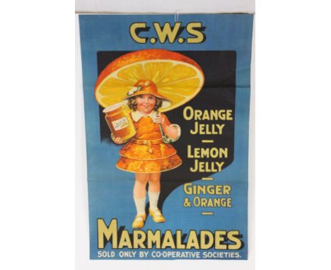 Original Vintage Shop Display Promotional Advertising Poster ' C.W.S Marmalades - Orange Jelly, Lemon Jelly, Ginger &amp; Ora