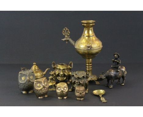Small collection of vintage Brassware to include; Asian, Tea caddy spoon, Inkwells in the form of Imps etc