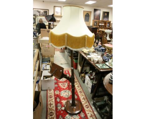 Early 20th century Mahogany Standard Lamp and Shade, the turned support with adjustable Book Rest