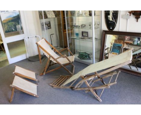 Vintage Canvas Folding Deck Chair, similar Steamer Deck Chair and Two Back Rests