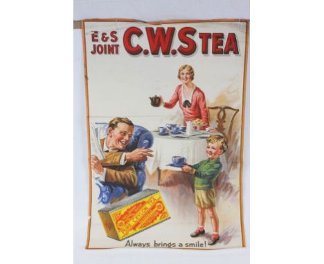 Original Vintage Shop Display Promotional Advertising Poster ' E &amp; S Joint, C.W.S Tea, always brings a smile ' featuring 