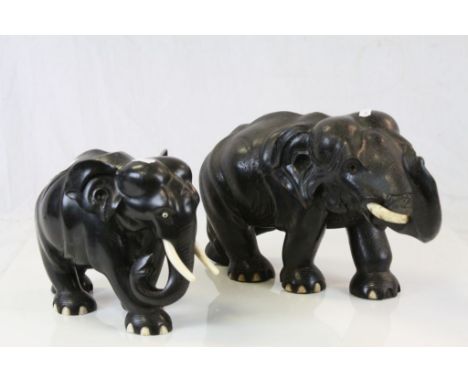 Two large vintage Ebony Elephants
