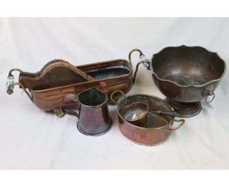 Collection of Copper and Metal Ware including Copper Planter with Ceramic Handles, Large Tankard, etc