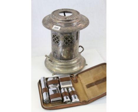 Silver Plated Burner together with Cased Gentleman's Travelling Dressing Set and Wall Hanging Tapestry
