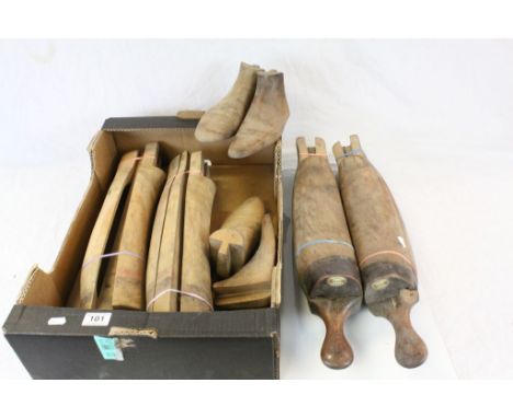 Two pairs of vintage Wooden Boot lasts, one pair with "Maxwell London" makers plaques
