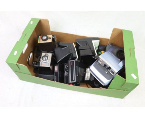 Collection of Polaroid Instant Cameras including a Pair of Land Camera 1000 and flash unit