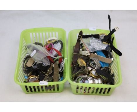 Two tubs of assorted Gents and Ladies vintage wristwatches to include Lorus, Equinox, Sekonda, Avia etc