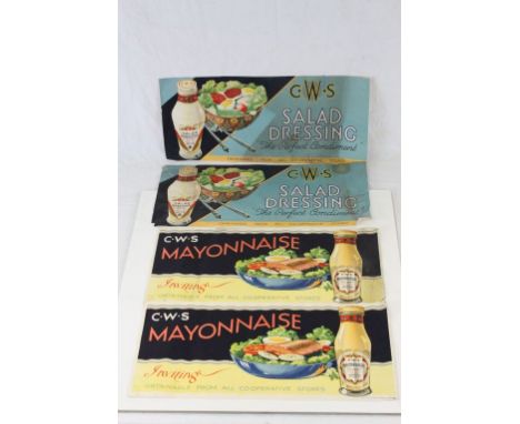 Two original Vintage C.W.S Shop Display ' Mayonnaise ' Promotional Advertising Poster plus Two Vintage C.W.S Shop Display ' S