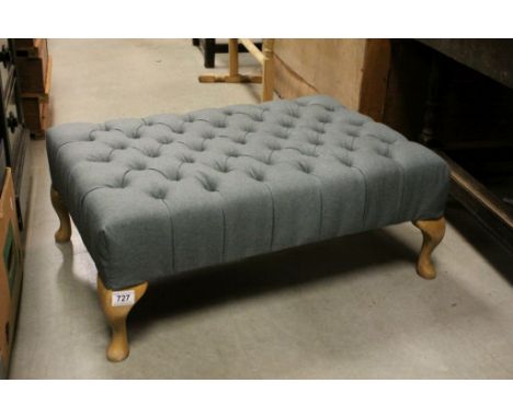 Queen Anne Style Footstool, the top with deep buttoned vintage fabric. 74cms x 51cms x 28cms