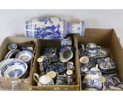 Three boxes of mainly vintage blue & white Ceramics