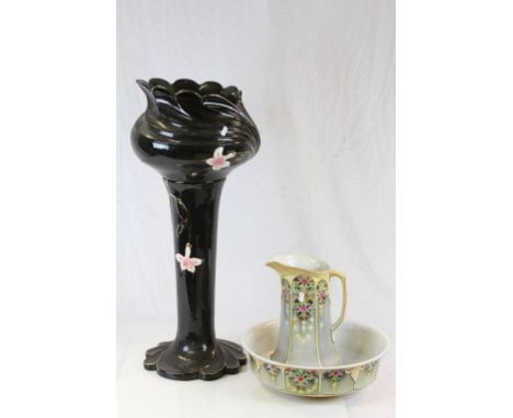 Ceramic Jardiniere with stand & a Gibsons ceramic jug and bowl together with a Plaster Nativity Set