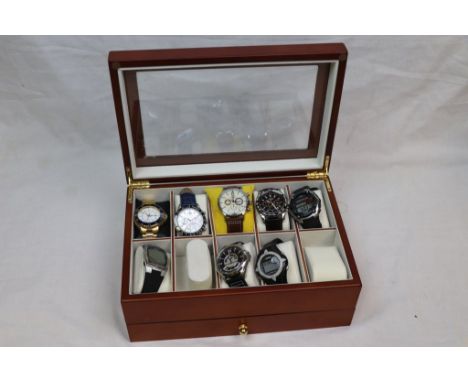 Eight Gents Wristwatches including Gianni Ricci, Nautical Time, AV1-8 Hawker Hurricane, AV-1 8 Hawker Harrier, 3 x Lorus and 