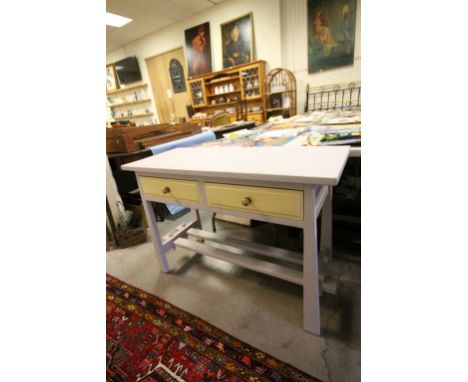 Painted Pine Kitchen Side Table with Two Drawers and Slatted Shelf below