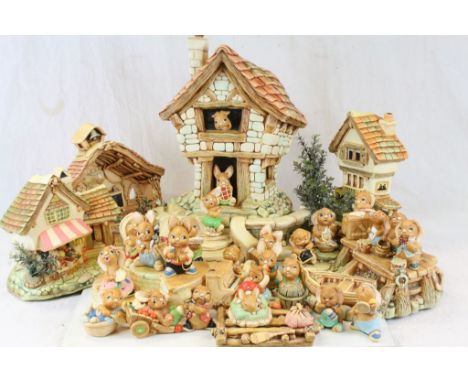 Large collection of vintage Pendelfin to include; buildings, stands and numerous figures
