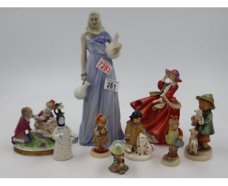 Ceramic figurines, including Goebel Hummel, Royal Doulton and others, with a Beswick blue tit (9). UK P&amp;P Group 3 (£30+VA