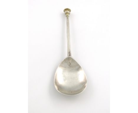 An Elizabeth I silver Seal-top spoon, maker's mark indistinct, London 1568, fig-shaped bowl, faceted tapering stem, the gilde