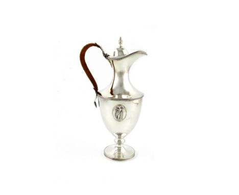 A George III silver ewer, by Charles Chesterman, London 1796, vase form, the hinged cover with a bud finial, wicker-bound scr