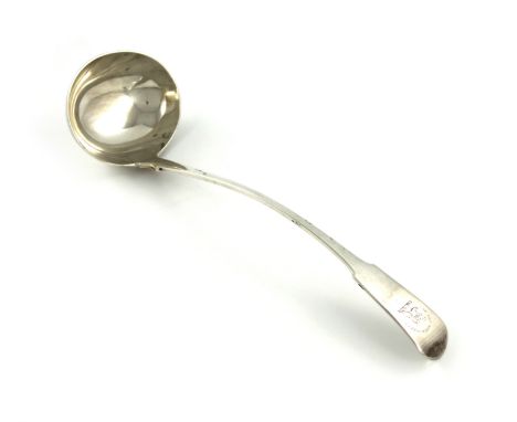 An early 19th century Scottish provincial silver Fiddle pattern soup ladle, by Alexander Cameron, Dundee circa 1820, oval bow