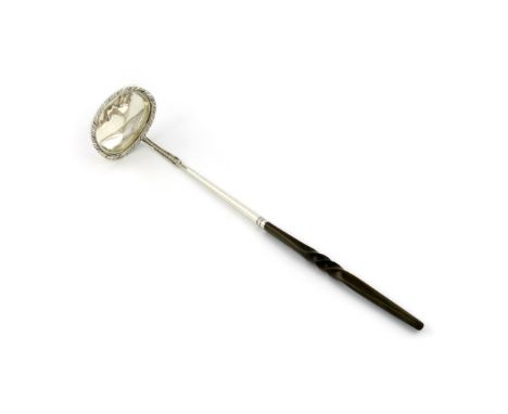 λAn early 19th century Scottish provincial silver toddy ladle, by George Booth, Aberdeen circa 1820, the oval bowl with a fea